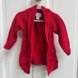Old Navy 2T Girls Vibrant Red Knit Warm Sweater with Pockets